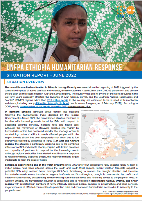 UNFPA Ethiopia Humanitarian Response SitRep - June 2022
