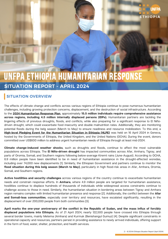 UNFPA Ethiopia Humanitarian Response SitRep_April 2024