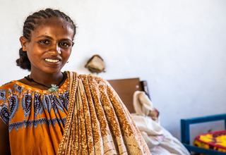 Tigist Gebrerefael, nine-months pregnant with her first child at the UNFPA-supported Maternity Waiting Home in Megab Health Cent