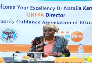 UNFPA Executive Director, Dr. Natalia Kanem, speaking during her visit to the FGAE