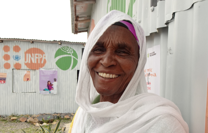 Tsige Assefa (67), an IDP from Western Tigray, says she comes to the friendly space because it puts women's needs first. 