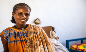 Tigist Gebrerefael, nine-months pregnant with her first child at the UNFPA-supported Maternity Waiting Home in Megab Health Cent