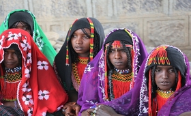 A group of girls at a girls' club discussion in Afar Region of Ethiopia
