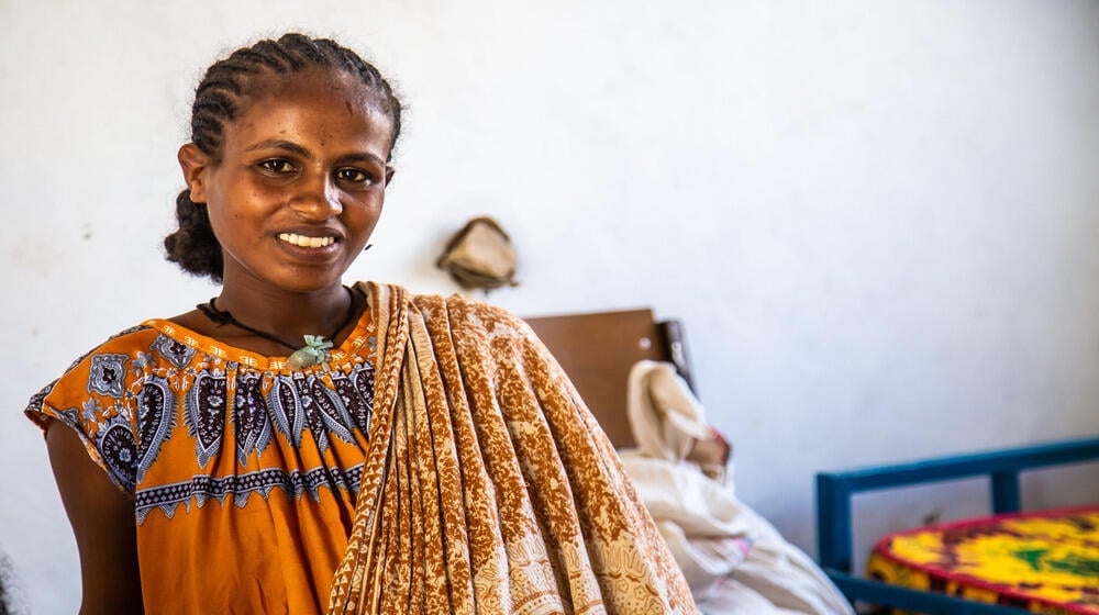 Tigist Gebrerefael, nine-months pregnant with her first child at the UNFPA-supported Maternity Waiting Home in Megab Health Cent