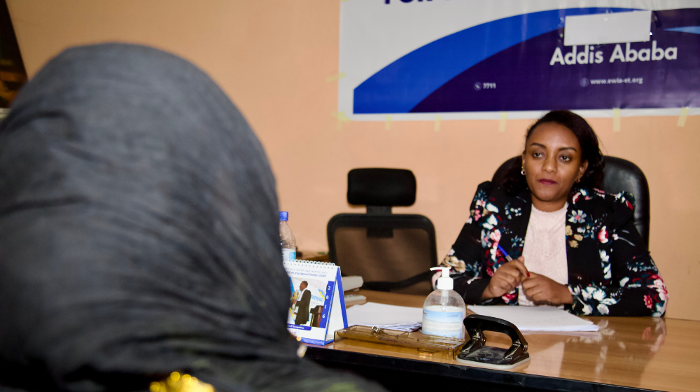 Senait providing legal assistance to a GBV survivor in Addis Ababa, Ethiopia. 