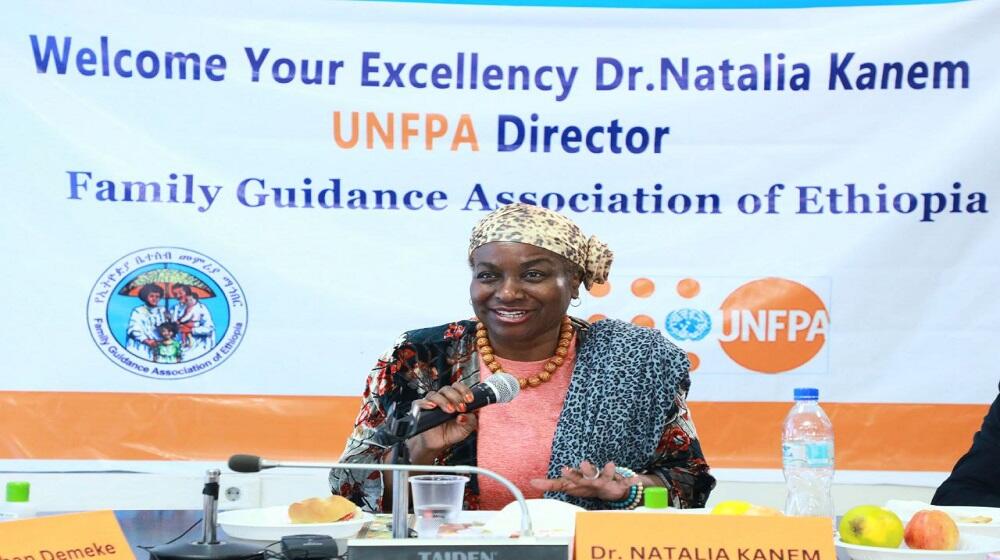 UNFPA Executive Director, Dr. Natalia Kanem, speaking during her visit to the FGAE