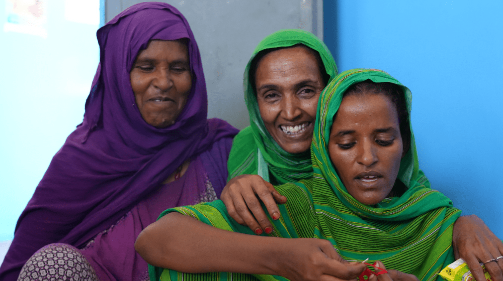 Zehabu Haji (left), Ansha Abdu, and Aregash Hussien attend sessions and meet for coffee at the Chifra WGFS