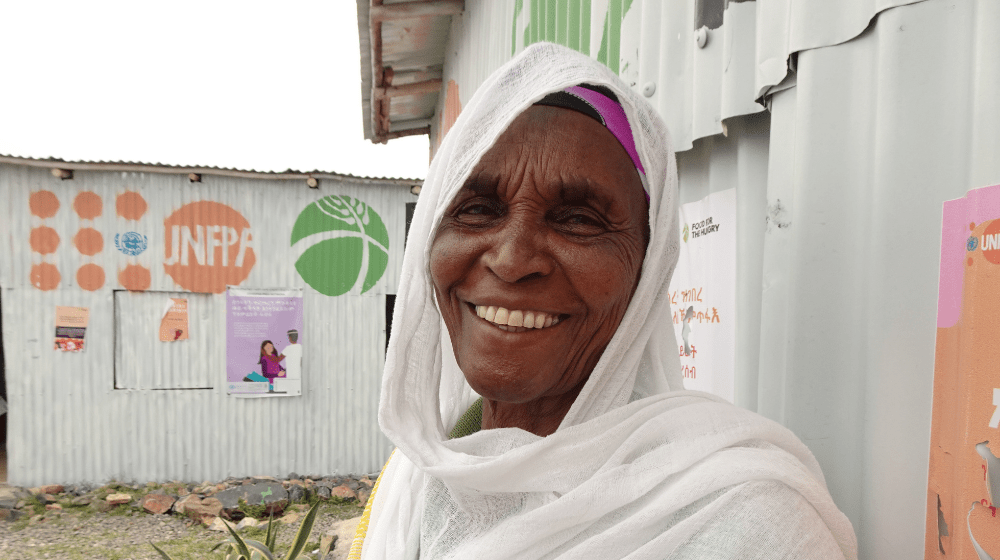 Tsige Assefa (67), an IDP from Western Tigray, says she comes to the friendly space because it puts women's needs first. 