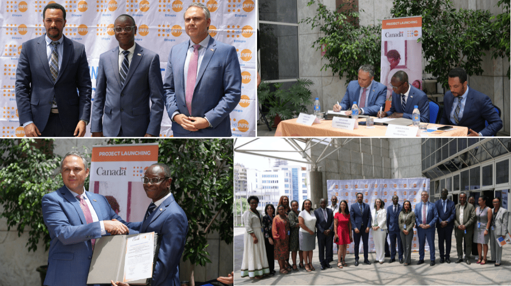 H.E. Joshua Tabah, Ambassador of Canada to Ethiopia, and Mr. Koffi Kouame, UNFPA Ethiopia Representative, signed the agreement i