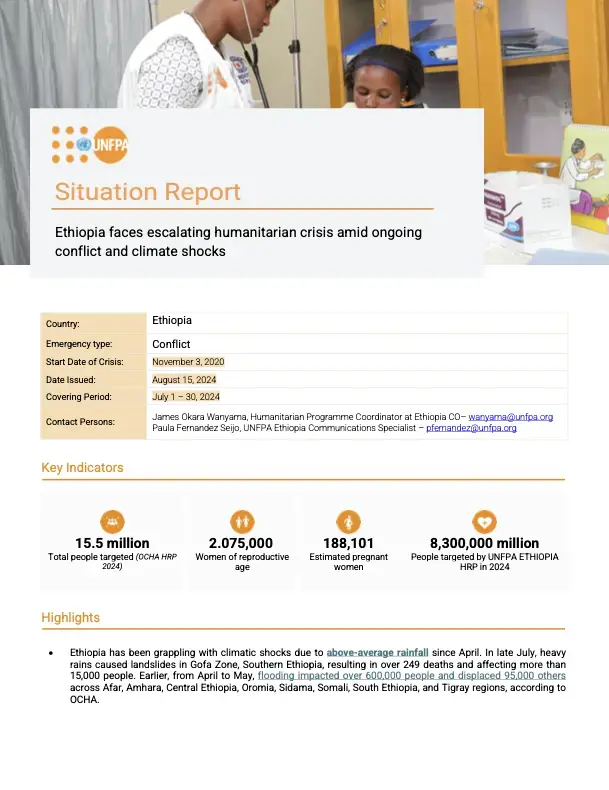 UNFPA ETHIOPIA Humanitarian Situation Report _ July 2024