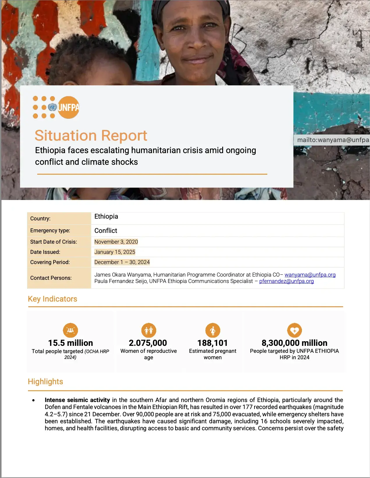 UNFPA ETHIOPIA Humanitarian Situation Report _ December 2024