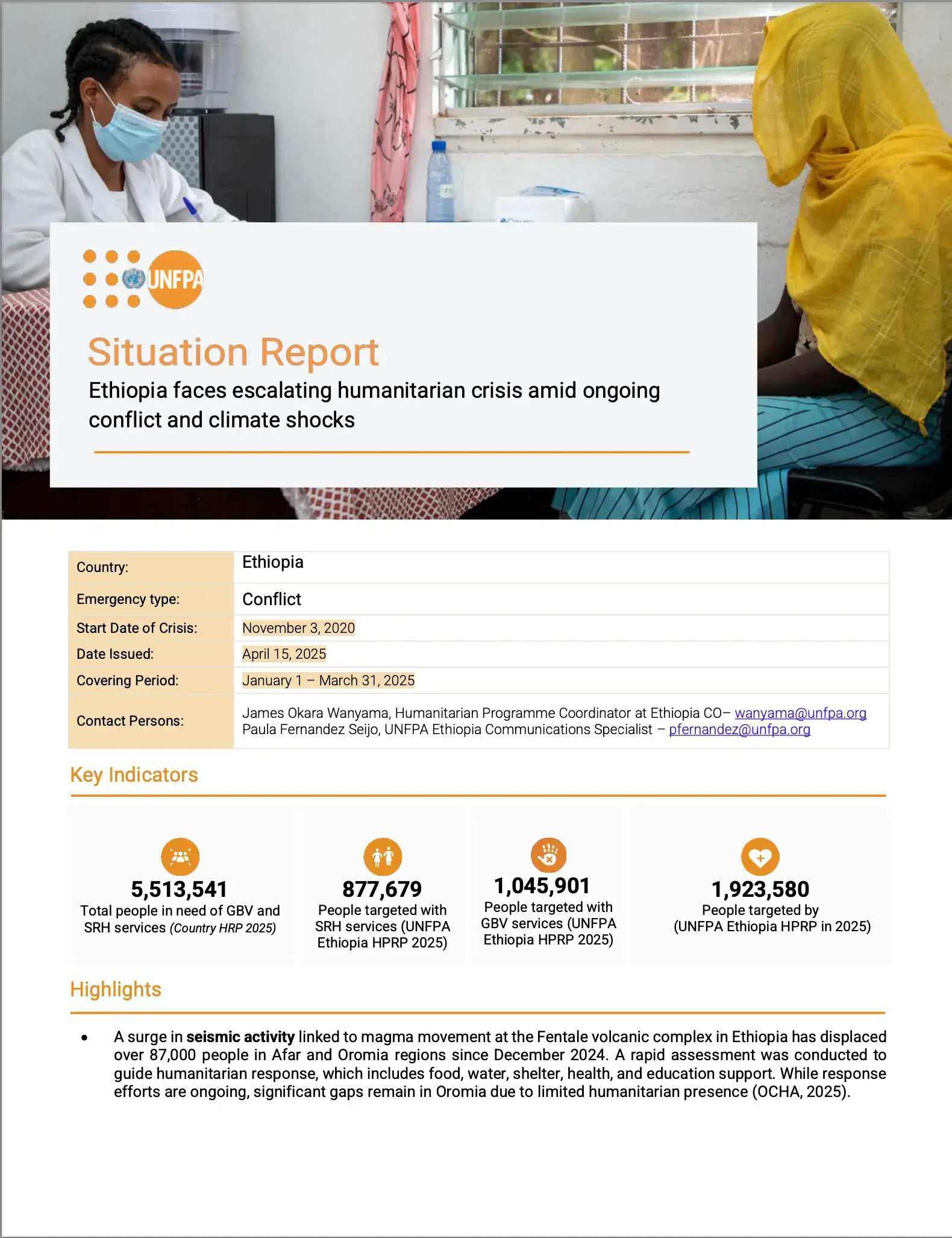 UNFPA ETHIOPIA Humanitarian Situation Report (January - March, 2025)