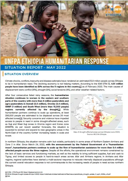 UNFPA ETHIOPIA HUMANITARIAN RESPONSE Situation Report _ May 2022