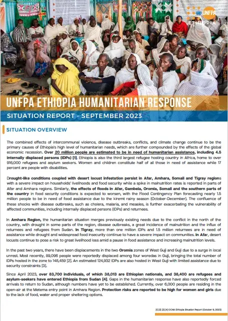 UNFPA ETHIOPIA HUMANITARIAN SITUATION REPORT _ September 2023