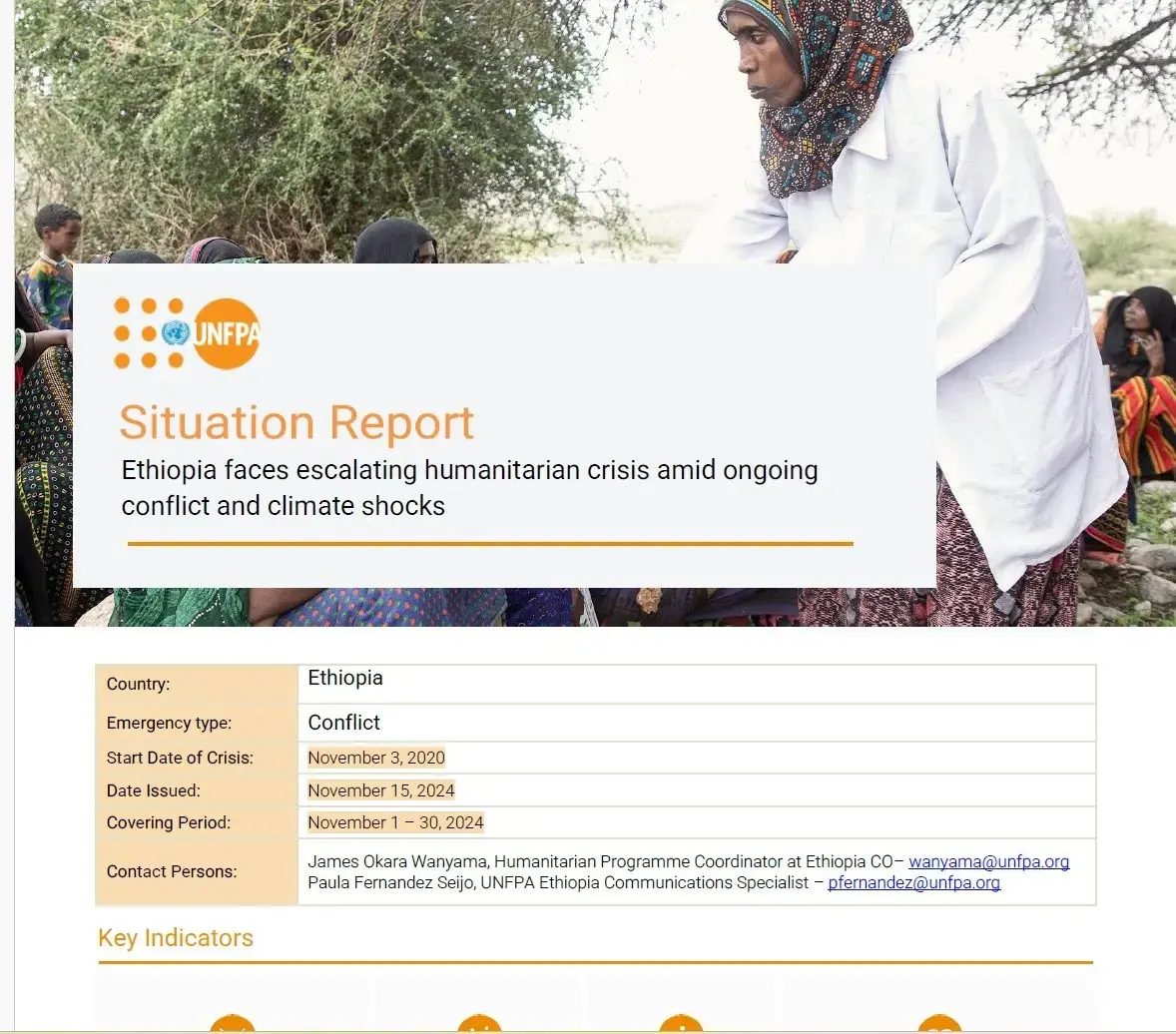 UNFPA ETHIOPIA Humanitarian Situation Report _ November 2024